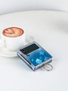Star 1pc Holographic Water Wave Jellyfish Pattern Electroplated Folding Phone Case With Kickstand, Compatible With Samsung Galaxy Z Flip3 5G, Galaxy Z Flip4 5G, Galaxy Z Flip5 5G, Galaxy Z Flip6 5G, Galaxy Z Flip7 5G