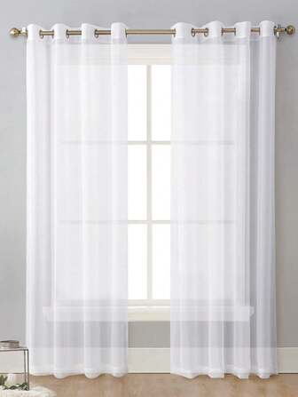 1pc Sheer Solid Color Window Curtain, Perfect For Living Room And Bedroom Decoration