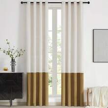 Black Gold Color Block Window Curtains Panels 84 Inches Long Farmhouse Drapes Bedroom Living Room Darkening Treatment With Grommet Set Home Decor - 奶油色和金色 - 查看 1