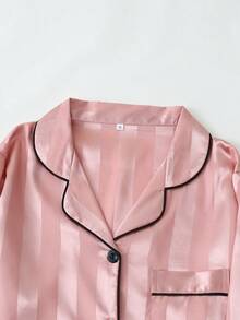 条纹提花女士长袖上衣和长裤睡衣套装，秋冬服装