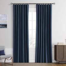 Beige Linen% Blackout Curtains 84 Inch Long, Rod Pocket/Back Tab/Hook Belt/Clip Rings, Thermal Insulated Drapes Bedroom Living Room With Hooks (1 Panel, 60 X 84), Stylish Window Treatments - 復古藍 - 查看 1