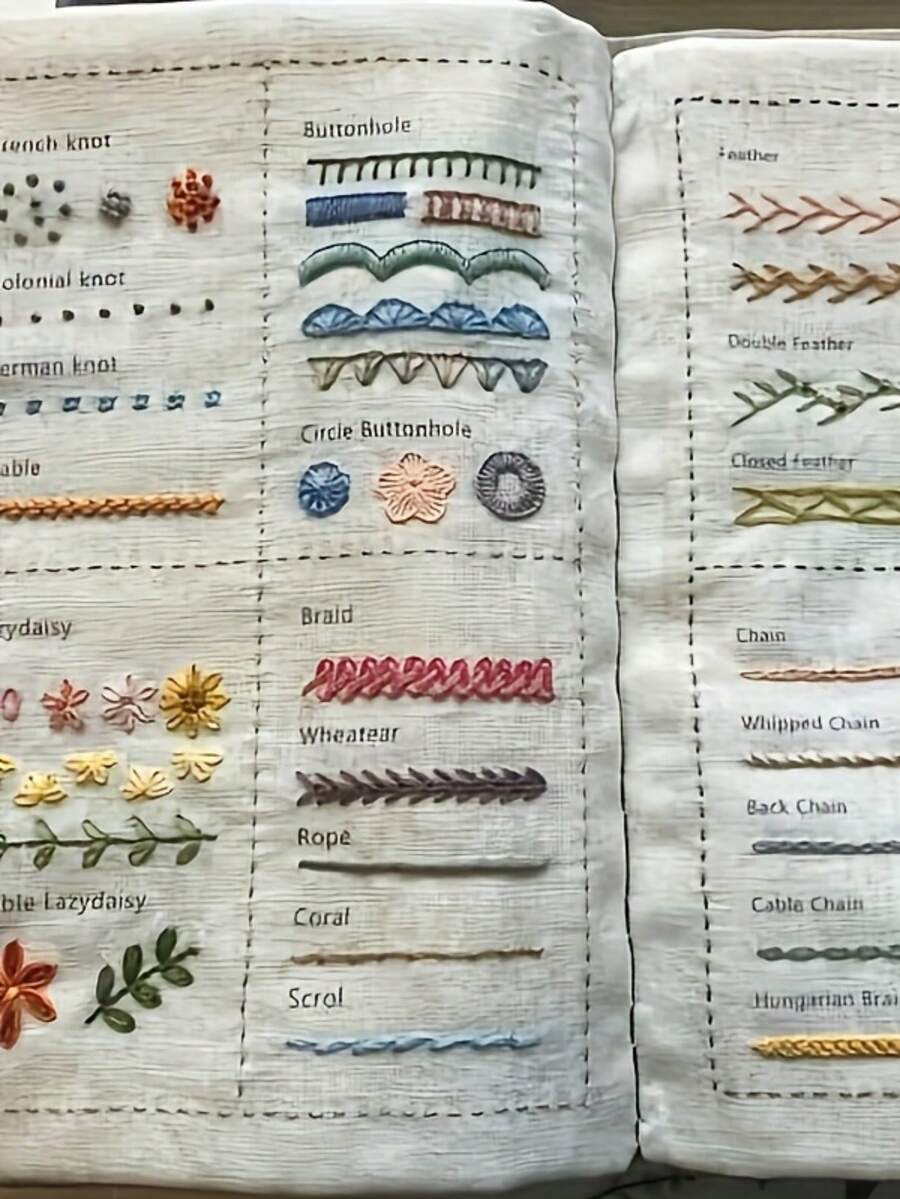 Beginner Adult DIY Sewing Book: Step-By-Step Instructions With 4 Stitches (Stitch, Double Thread, Colonial Knot, Running Thread) - White Canvas Embroidery And Fabric Project Guide, Sewing Accessories, Fantasy Themed Crafts, Durable Paperback, Creative Sewing, Detailed Instructions, Adult Enthusiasts - Nhiều màu - Xem 1