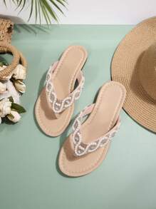 Infradito da donna con strass a T, sandali da spiaggia comodi per uso interno/esterno