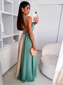 Women's Long Dress, Classic And Sophisticated - 裸綠 - 查看 2
