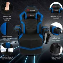 Massage Gaming Recliner Reclining Racing Chair Swivel - Blue - View 5