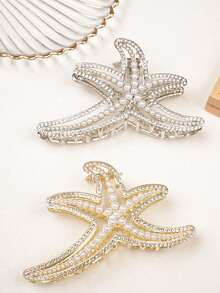 1 件夏季波西米亚风格海星发夹，镶嵌人造珍珠，大号 11 厘米发夹，优雅奢华时尚小众设计女士发饰，百搭海滩配饰美容发夹秋季配饰 - 彩色 - 查看 8