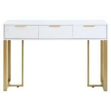 Modern Console Table With Drawers, Gold-Colored Frame, Adjustable Foot Pads And Elegant Handles (White + Gold) - Gold + White + MDF - View 11