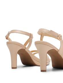 Women's Strappy Heels High Heeled Sandals Platform Open Toe Comfortable Arch Support Foam-Padded Forefoot Dressy Shoes With Adjustable Ankle Strap - 杏色 - 查看 3