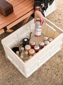 1 White Foldable Storage Box, A Collapsible Camping Crate With A Wooden Lid, Suitable For Indoor Storage Of Toys And Snacks; A Portable Storage Container, Applicable To Outdoor Barbecues, Picnics, Fishing Trips, As Well As Home Garage Organization.