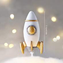 1个火箭和星星宇航员蛋糕装饰摆件，蓝色星球纸杯蛋糕装饰摆件，适用于太空主题生日派对蛋糕装饰、婚礼装饰、派对用品，2D平面设计 - 彩色 - 查看 6