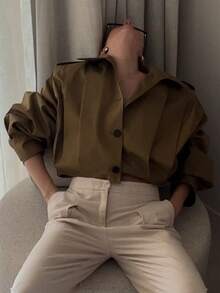 HH 女士褶皱夹克长袖短款外套时尚休闲风衣街头服饰新品外套﻿