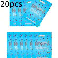 20 个/40 个生日礼品袋，粉色、海军蓝、浅蓝色、白色混合色，带星星、五彩纸屑、“生日快乐”字母图案礼品袋，生日主题礼品袋，用于送礼、生日庆祝、活动、派对、铝箔礼品袋、礼品袋、手提袋