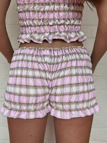 Women's Summer Bloomers Shorts Plaid Print Low Waist Tiered Frill Bodycon Short Pants Micro Shorts Bottoms Y2k Pettipants Streetwear - Pink - View 5