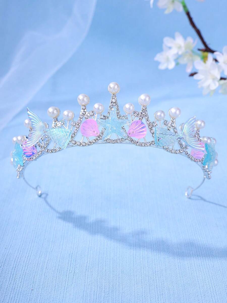 1pc Elegant Crystal Princess Crown, Seashell, Star Decor Headband, Performance/Birthday Gift Tiara - 彩色 - 查看 1