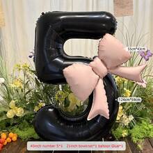 1 套 40 英寸黑色数字铝箔气球配粉色蝴蝶结气球套装生日派对装饰周年纪念装饰 - 黑色 - 查看 11