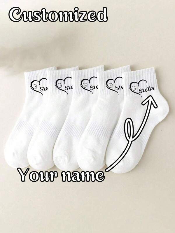1pc Custom Socks, Custom Sports Socks, Mid-Tube Socks, Text Customization, Customizable Name And Personalized Text, With Love Decorative Elements, Three Colors To Choose From, Solid Color Mid-Tube Socks, Korean Fashion Socks