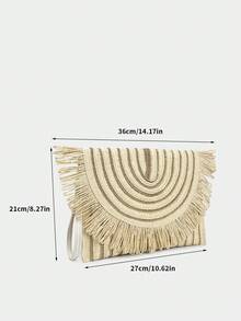 Boho-Stil gewebte schwarze Clutch Tasche, neue Strohumschlag Tasche für den Sommer, Strandurlaub Quasten Tasche