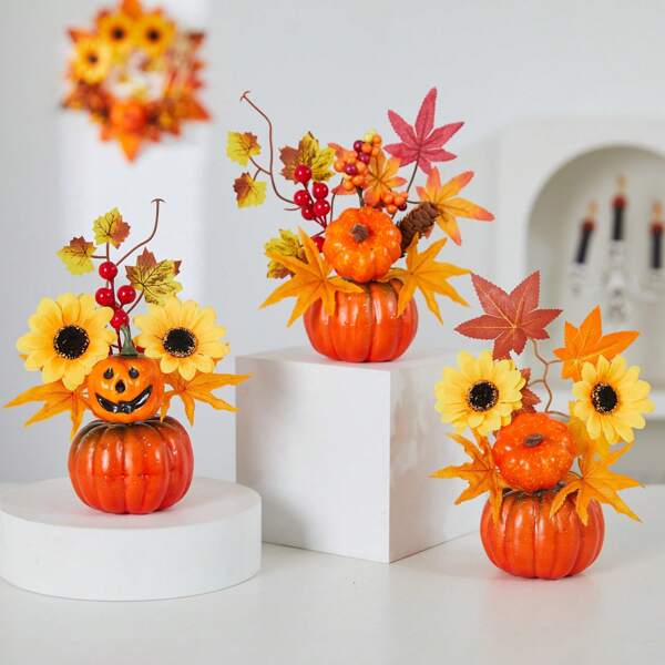 1 pièce Feuille d'érable artificielle Décoration de citrouille, Décoration de scène de festival de la récolte d'automne Halloween, Décoration de fête d'Halloween, Décoration de mariage, Décoration d'intérieur, Décoration de table d'Halloween Décoration de chambre Halloween Décoration d'automne Décoration d'automne