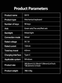 Lenovo Lenovo GK10 Wired Mechanical Keyboard, 98-Key Layout, Cool Lighting Effect, Plug And Play, Ergonomic Design, Full-Key Hot Plug, Suitable For Daily Office Or Playing Games, Compatible With Notebooks And Computer Equipment.