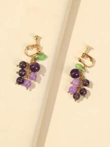 زوج من أقراط العنب الحجر الطبيعي البنفسجي بالطراز الكوري، أقراط حلوة على شكل فاكهة مناسبة للأذن غير المثقوبة