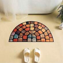 1pc Vintage Semi-Circle Design Crystal Velvet Colorful Stone Print Non-Slip Doormat For Bedroom Entrance Home Decor