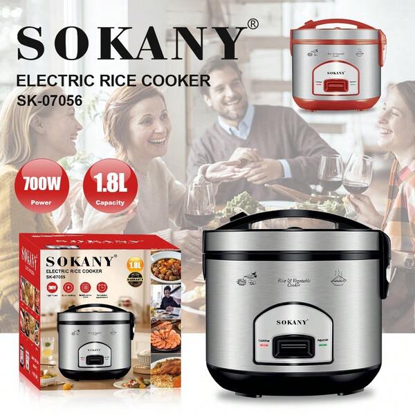 SOKANY Olla arrocera SOKANY07056 de 1.8L, 700W, olla arrocera eléctrica de metal