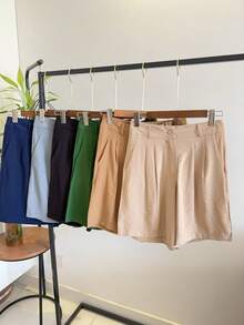 ISADORA MODA WOMEN'S LINEN BERMUDA SHORTS WITH POCKETS, ELEGANCE AND - Beige - View 1