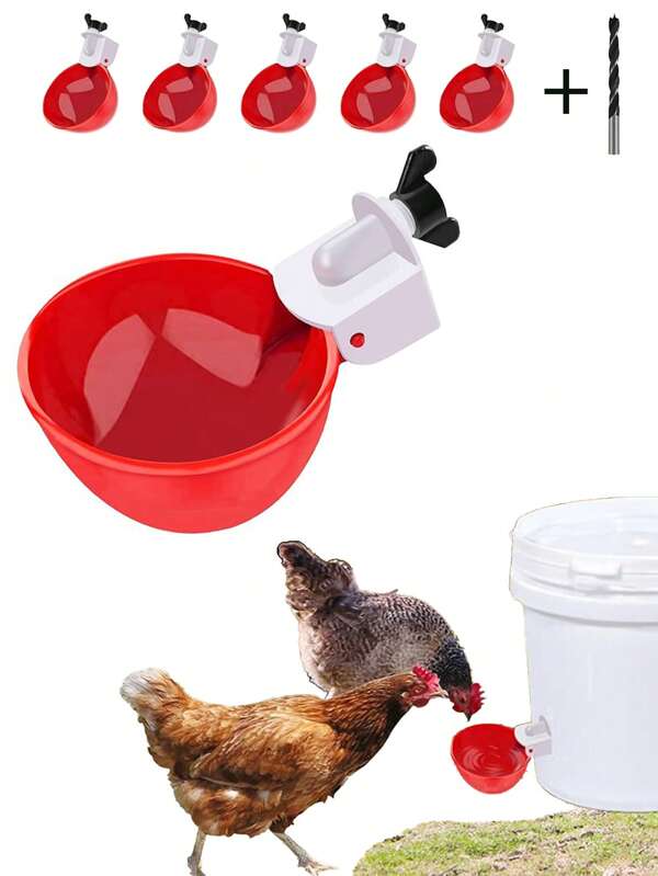 5 Stücke/Set automatischer großer Vogeltränke-Napf, Geflügel-Futterschale, geeignet für Hühner, Enten, Gänse, Truthühner-Haltung, inklusive Bohraufsatz