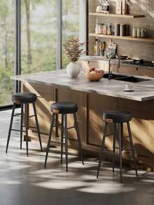 Collection - Bar Stools Set Of 2, Kitchen Counter Stools, Breakfast Stools, Synthetic Leather With Stitching, 76.2 Cm Tall, Home Bar Dining Room, Easy Assembly, Black - Black - View 2