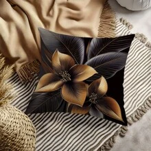 MEMNUN 1 Stück/2 Stück 45*45cm/50*50cm Schwarz & Gold Blumen- und Blattmuster Kissenbezug, Polyester Dekorativer Kissenbezug für Zuhause, Sofa, Schlafzimmer, Auto, geeignet für täglichen Gebrauch oder hochwertige minimalistische Dekoration [einseitig Muster, ohne Kissenfüllung]