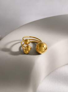 1 pièce Bague en acier inoxydable de mode avec perles sphériques dorées, bague en titane géométrique personnalisée exagérée, accessoires de bijoux dorés pour le carnaval, à porter au quotidien