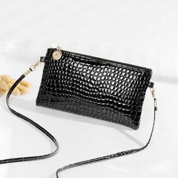 1pc Women's Small Shoulder Bag, Crocodile Embossed Crossbody Bag, Phone & Coin Purse