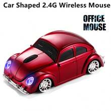 1个独特的汽车造型无线鼠标，迷你复古汽车风格无线鼠标，1600DPI人体工学无线游戏鼠标，2.4GHz无线办公鼠标，带车灯，配有USB接收器，使用2节AAA电池供电（不含电池），适用于PC、笔记本电脑、平板电脑，绝佳礼品 - 彩色 - 查看 7