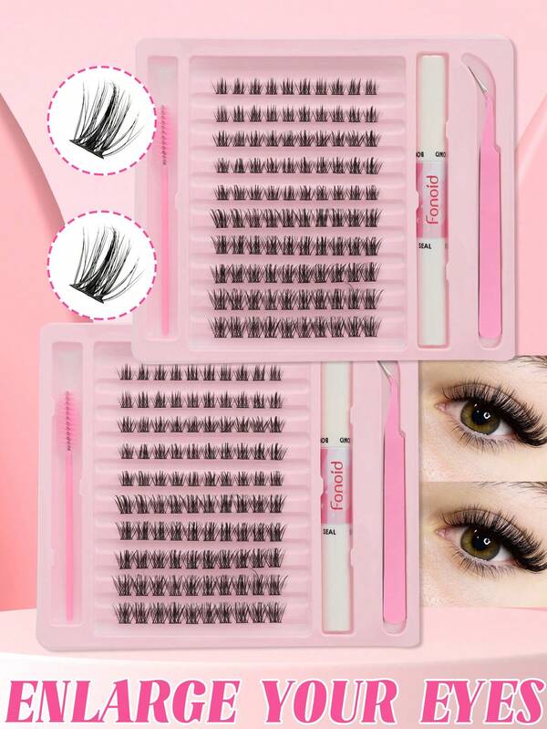 200 Stücke/180 Stücke/150 Stücke/100 Stücke Großes Sortiment an falschen Wimpernverlängerungen mit Wimpernverlängerungs-Klebstoff, Versiegelungspinzette, Wimpernverlängerungs-Set. Flauschige C-Welle, 10-16 mm gemischte Länge, Wimpernbüschel mit natürlichem Aussehen, Kräuselung, verlängert, weich, 3D-Effekt, geeignet für den täglichen Gebrauch und verschiedene Anlässe