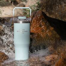 1pc Oversized Insulated Tumbler Water Bottle, High Capacity Stylish Design With Handle, Can Hold Hot Water, Thick Straw Cup For Home Back To School