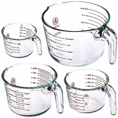 Set Of 4 Glass Measuring Cups Kitchen Mixing Bowl Liquid Measure Cup Glass Bakeware Batter Bowls. 1 Cup 2 Cup 4 Cup 8 Cup.