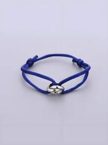 1 pieza Brazalete ajustable unisex hecho a mano de acero inoxidable delgado y hueco con 3 anillos chapados en plata, regalo para parejas - Plateado - Ver 8