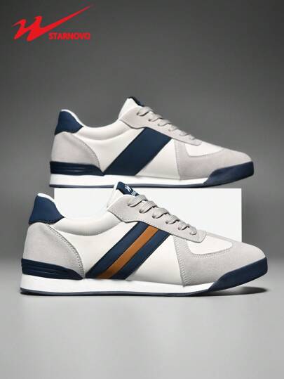 STARNOVO 男士运动鞋，男士系带 T 头休闲运动鞋，透气休闲运动鞋，简约时尚运动鞋，纯色低帮橡胶鞋情人节创意