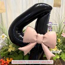 1 套 40 英寸黑色数字铝箔气球配粉色蝴蝶结气球套装生日派对装饰周年纪念装饰 - 黑色 - 查看 9