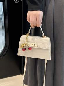 Bolso de mano unicolor de moda en miniatura con solapa de PU - Beis - Ver 5