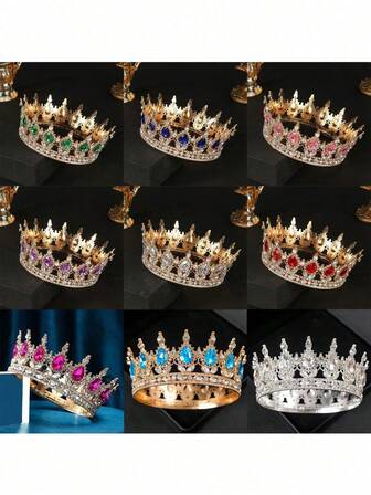 1 件优雅巴洛克风格钻石头饰，奢华公主新娘皇冠，闪亮圆形女士头饰，精致婚礼发饰，不可水洗，特殊场合珠宝