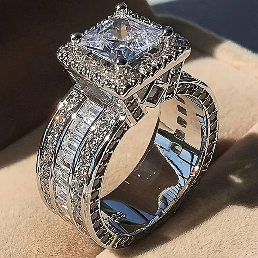 Luxury Ultra Shiny Women's Men's Fashion Ring Exquisite Silvery Synthetic  Wedding Ring Women's Engagement Jewelry - 7 - View 1