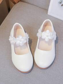 Girls' Lace & Faux Pearl Decor Fashion Casual Flats - White - View 5