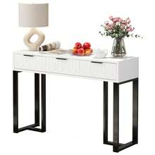 Modern Console Table With Drawers, Gold-Colored Frame, Adjustable Foot Pads And Elegant Handles (White + Gold) - 黑色+白色+中密度纖維板 - 查看 4