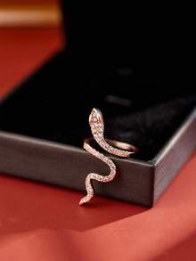 Nooxian 1pc Snake-Shaped Ring For Women, Minimalist Unique Design Personalized Open Ring For Index Finger - Rose Gold - View 6