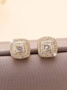 2 Stücke vintage quadratische Zirkonia besetzte charmante funkelnde Hip-Hop-Stil Ohrringe, elegante Unisex-Ohrringe geeignet für Halloween, Weihnachten, Saudi-Nationalfeiertag