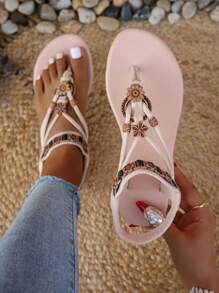 女士时尚波西米亚风格平底凉鞋，休闲百搭，适合婚礼、派对、户外、海滩