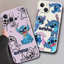 Licensed Cartoon Character Cool Stitch Minimalist Design Soft White And Purple TPU Case For Apple  15, 13, 12, XS, XR, 8, 7, 6, 6S, SE, Mini, Pro, Plus, Max With Straight Edges