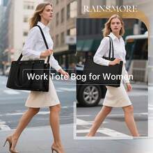 NEWHEY Vegan Leather Laptop Tote Bag For Women: Designer 15.6 Inch Waterproof Work Briefcase & Professional Computer Bag. Large Capacity Purse For Office, Teacher, College, And Travel - 黑色 - 查看 2