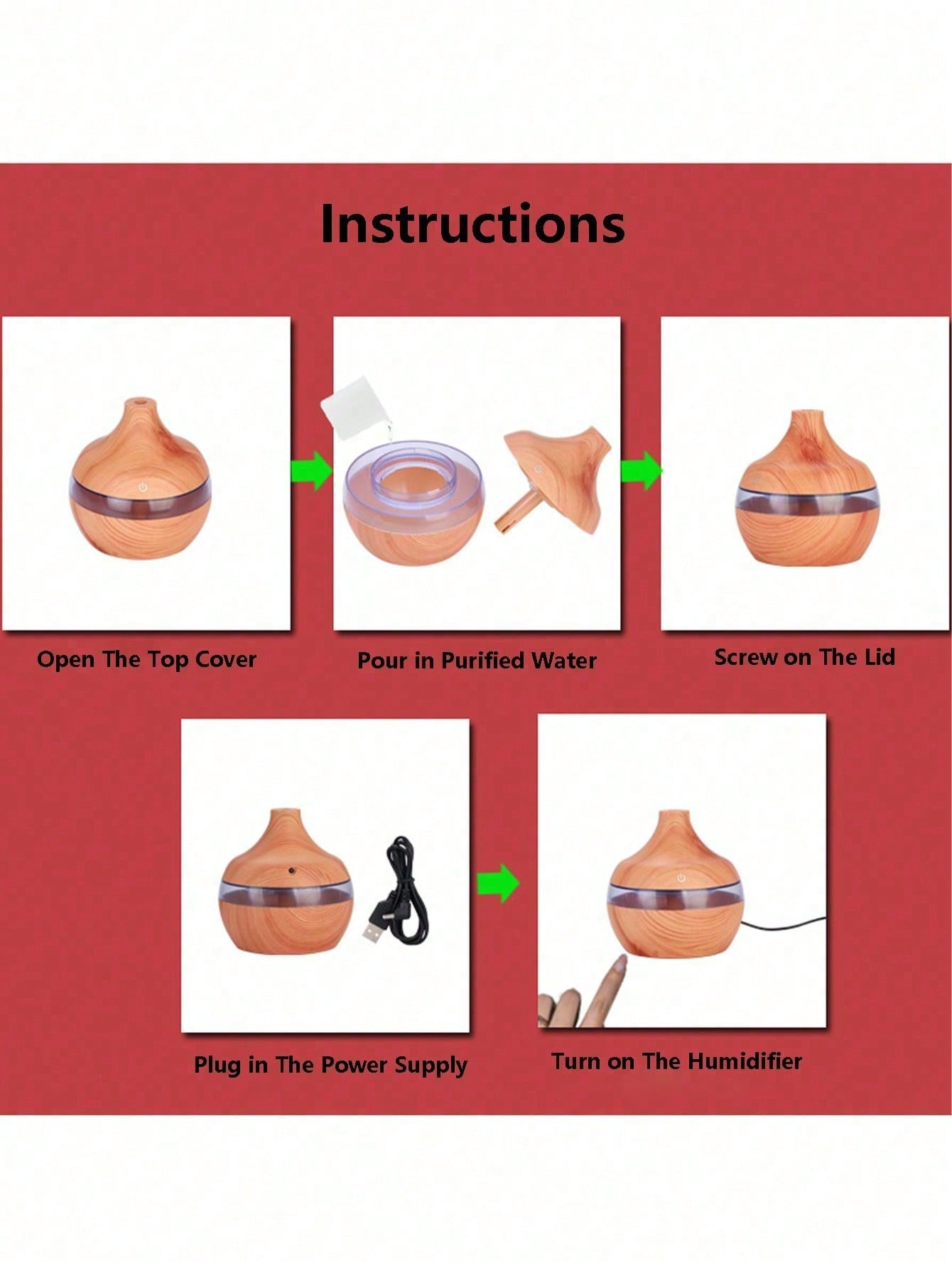 مرطب الهواء بتصميم الخشب مع إضاءة ليلية، يعمل بالط...